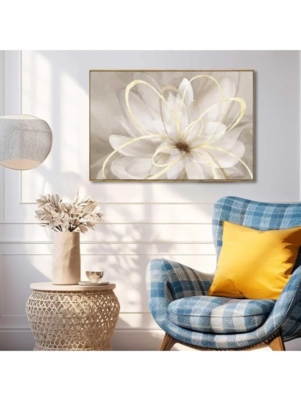 Elegant White Flower Gold Botanical Wall Art - 24